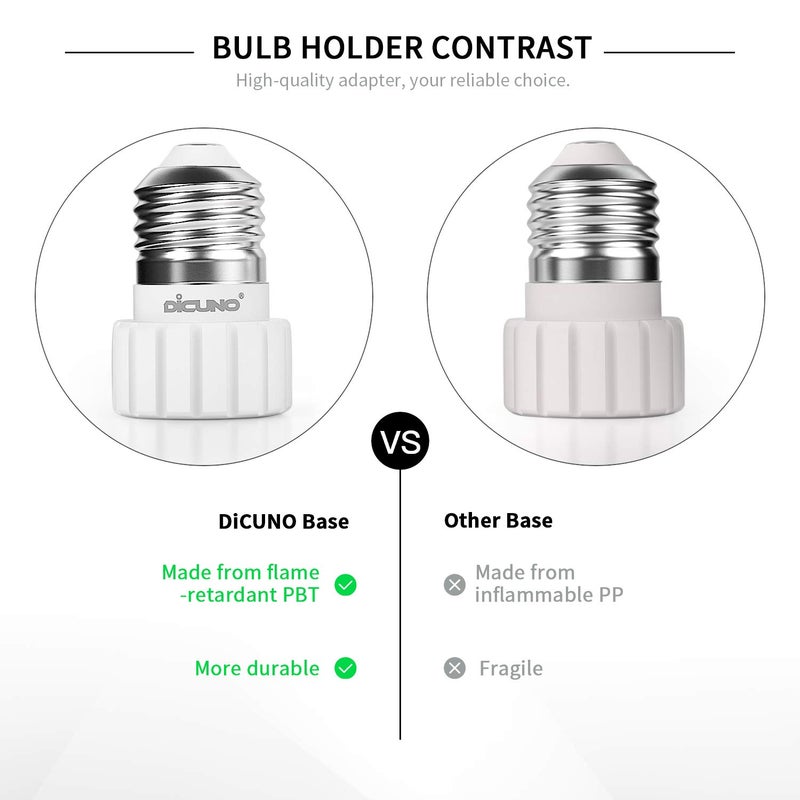 DiCUNO E26 to GU10 Adapter 160 Heat Resistant Maximum Wattage 200W Standard Medium Base to GU10 Pin Base Socket Converter (2-Pack) - Image 4